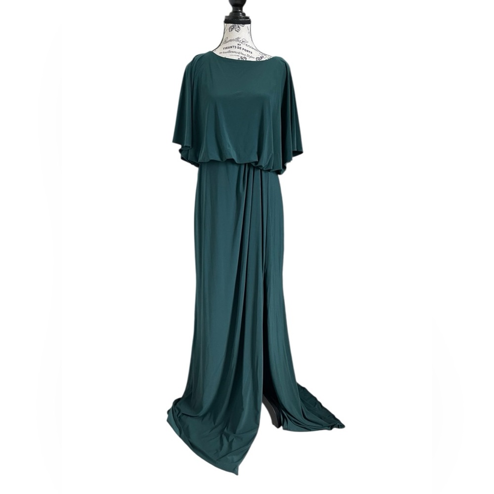 BHLDN NWT Anthropologie Lena Flutter Sleeve Jersey Maxi Gown in Teal US 14